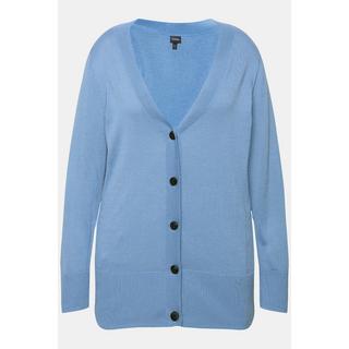 Ulla Popken  Cardigan fine maille, encolure en V et patte de boutonnage 