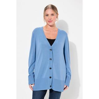 Ulla Popken  Cardigan fine maille, encolure en V et patte de boutonnage 