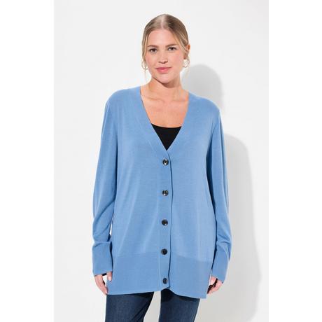 Ulla Popken  Cardigan fine maille, encolure en V et patte de boutonnage 