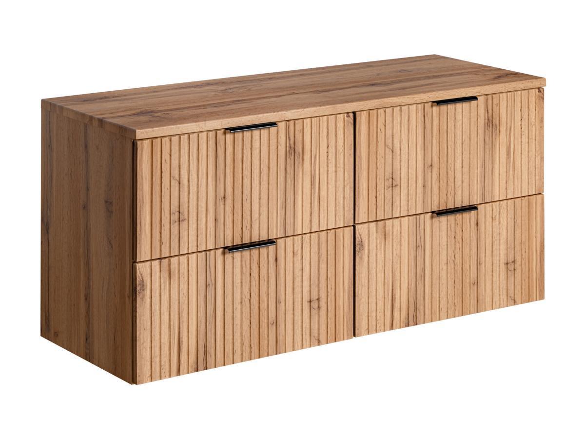 Vente-unique Meuble sous vasque suspendu strié avec planche - Naturel clair - L120 cm - ZEVARA  