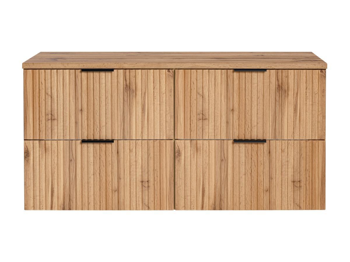 Vente-unique Meuble sous vasque suspendu strié avec planche - Naturel clair - L120 cm - ZEVARA  