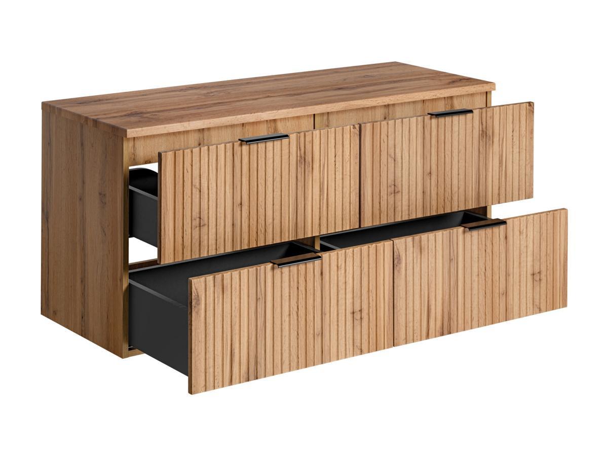 Vente-unique Waschbeckenunterschrank hängend mit Aufsatzplatte - Streifenoptik - Holzfarben hell - 120 cm - ZEVARA  