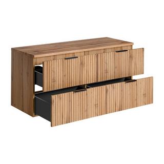 Vente-unique Waschbeckenunterschrank hängend mit Aufsatzplatte - Streifenoptik - Holzfarben hell - 120 cm - ZEVARA  