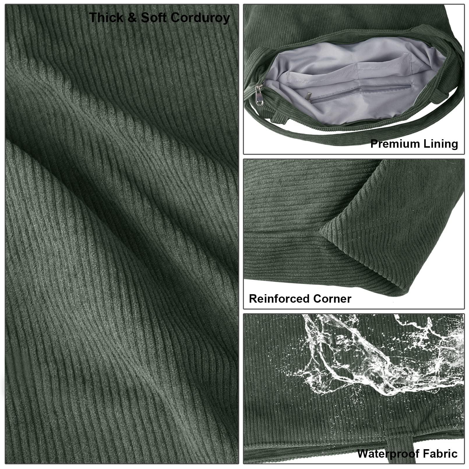 Only-bags.store Sac à Bandoulière en Velours Côtelé avec Fermeture Éclair Grand Sac Cabas  