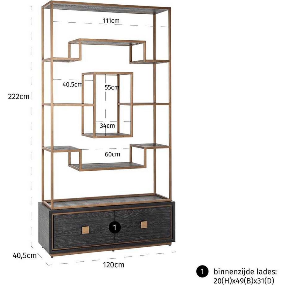 mutoni Étagère murale Hunter noir doré brossé 120  