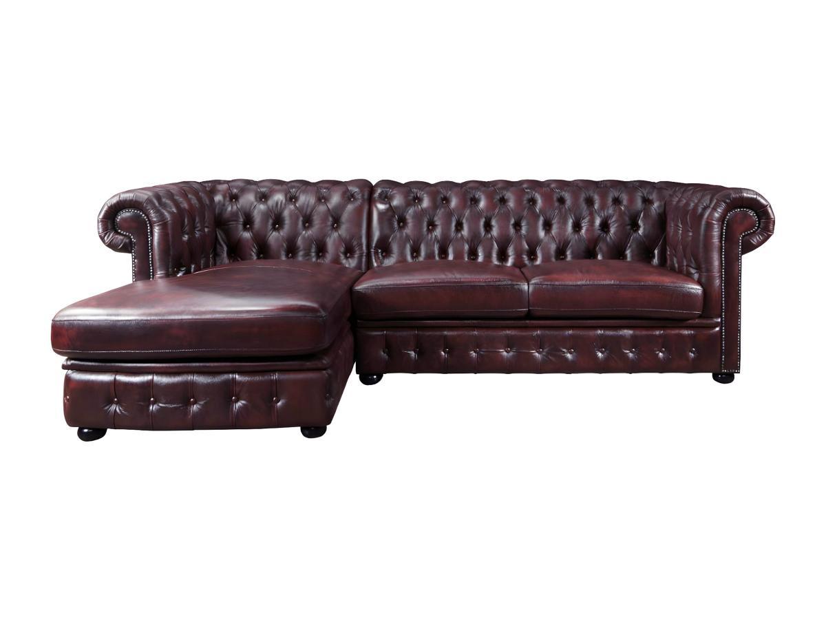 Vente-unique Chesterfield Ecksofa Büffelleder Ecke Links braun BRENTON  