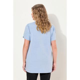 Ulla Popken  T-shirt dal taglio svasato con tintura a freddo, scollo rotondo e mezze maniche 