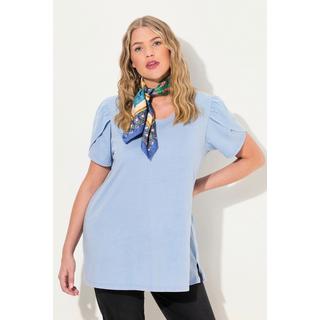 Ulla Popken  T-shirt dal taglio svasato con tintura a freddo, scollo rotondo e mezze maniche 