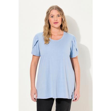 Ulla Popken  T-shirt dal taglio svasato con tintura a freddo, scollo rotondo e mezze maniche 