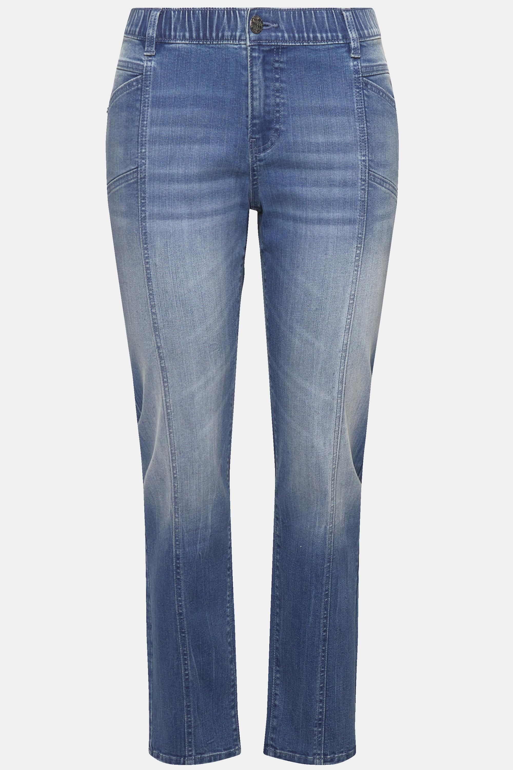 Ulla Popken  Boyfriend jeans con taglio della gamba ampio, cuciture decorative e quattro tasche 