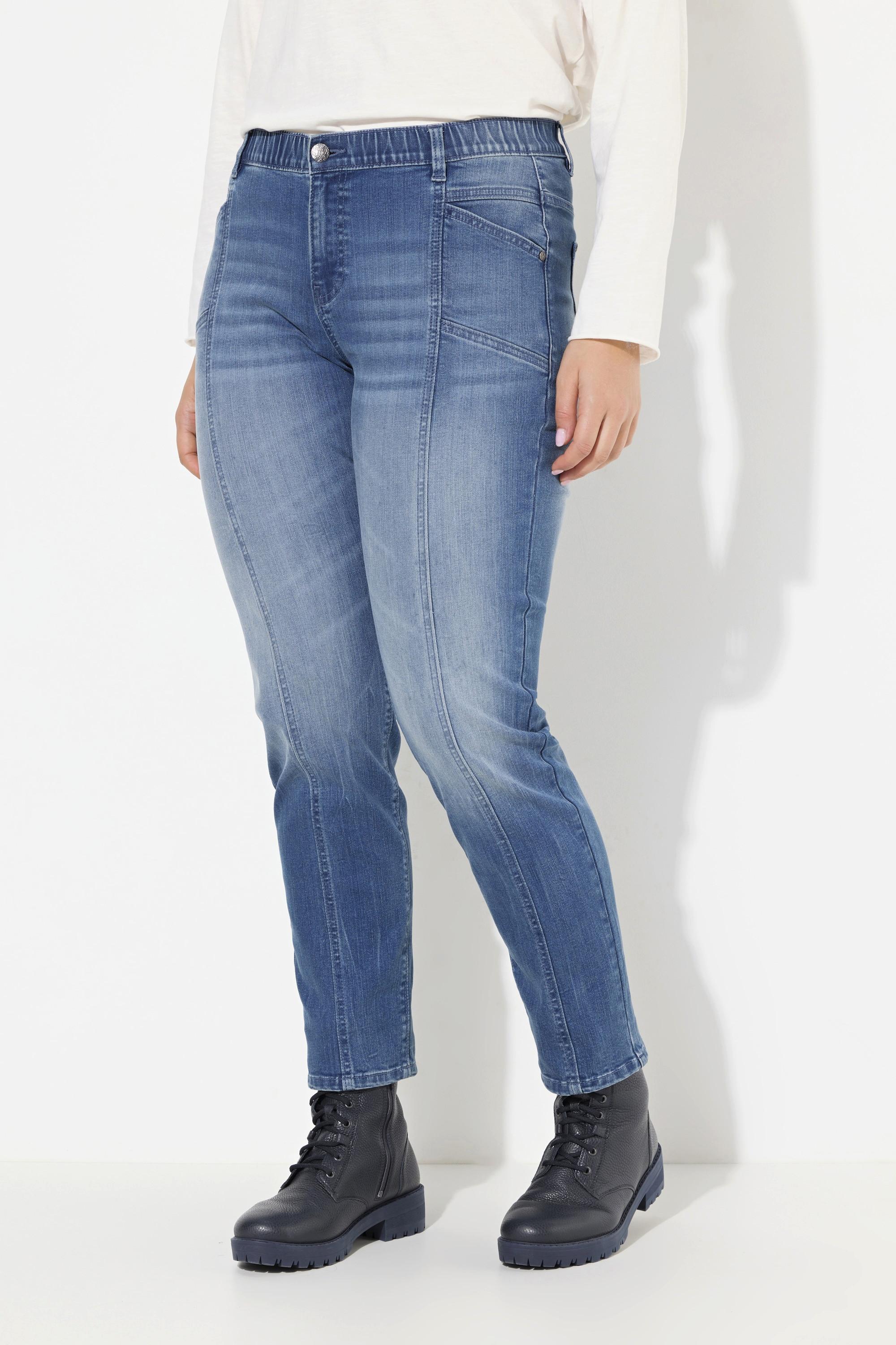 Ulla Popken  Boyfriend jeans con taglio della gamba ampio, cuciture decorative e quattro tasche 