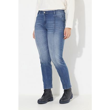 Ulla Popken  Boyfriend-Jeans, Ziernähte, weites Bein, 4-Pocket-Schnitt 