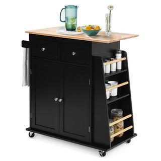 Northio Îlot de Cuisine avec Rangement Chariot de Service Roulant en Bois d'Hévéa 88 x 46 x 89,5 cm Noir  