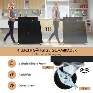 Northio Îlot de Cuisine avec Rangement Chariot de Service Roulant en Bois d'Hévéa 88 x 46 x 89,5 cm Noir  