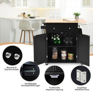 Northio Îlot de Cuisine avec Rangement Chariot de Service Roulant en Bois d'Hévéa 88 x 46 x 89,5 cm Noir  