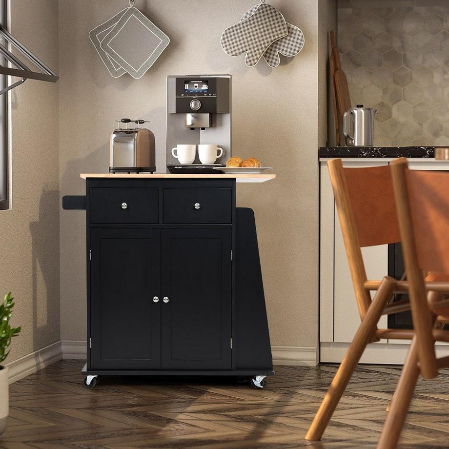 Cucina ad isola con carrello portaoggetti in legno di gomma 88 x 46 x 89,5 cm Nero