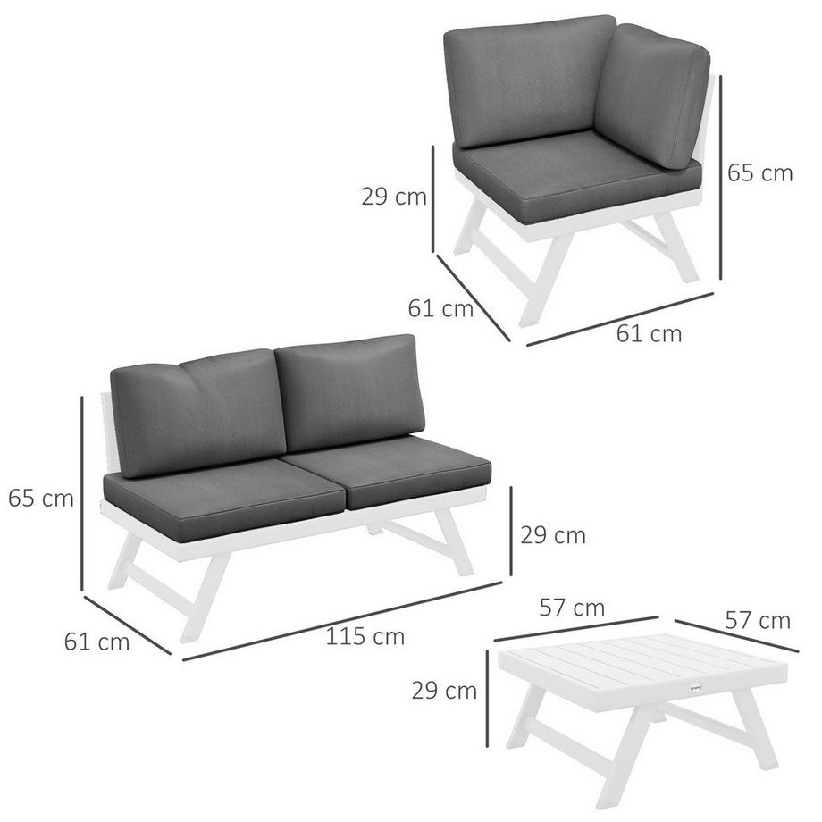 Northio 4-Tlg. Gartenmöbel-Set, Balkonmöbel-Set Mit Ecksofa, Doppelsofa, Couchtisch, Gartenlounge-Set Mit Sitzkissen, Grau  
