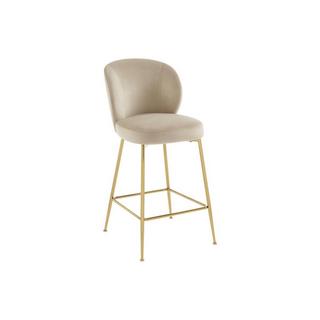 PASCAL MORABITO Lot de 2 tabourets de bar en velours et métal doré - Beige - POLPONA de Pascal MORABITO  