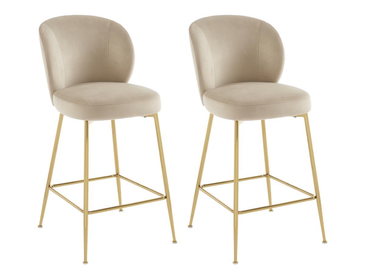 PASCAL MORABITO Lot de 2 tabourets de bar en velours et métal doré - Beige - POLPONA de Pascal MORABITO  