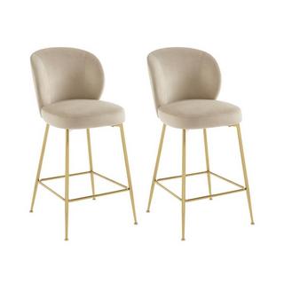 PASCAL MORABITO Lot de 2 tabourets de bar en velours et métal doré - Beige - POLPONA de Pascal MORABITO  