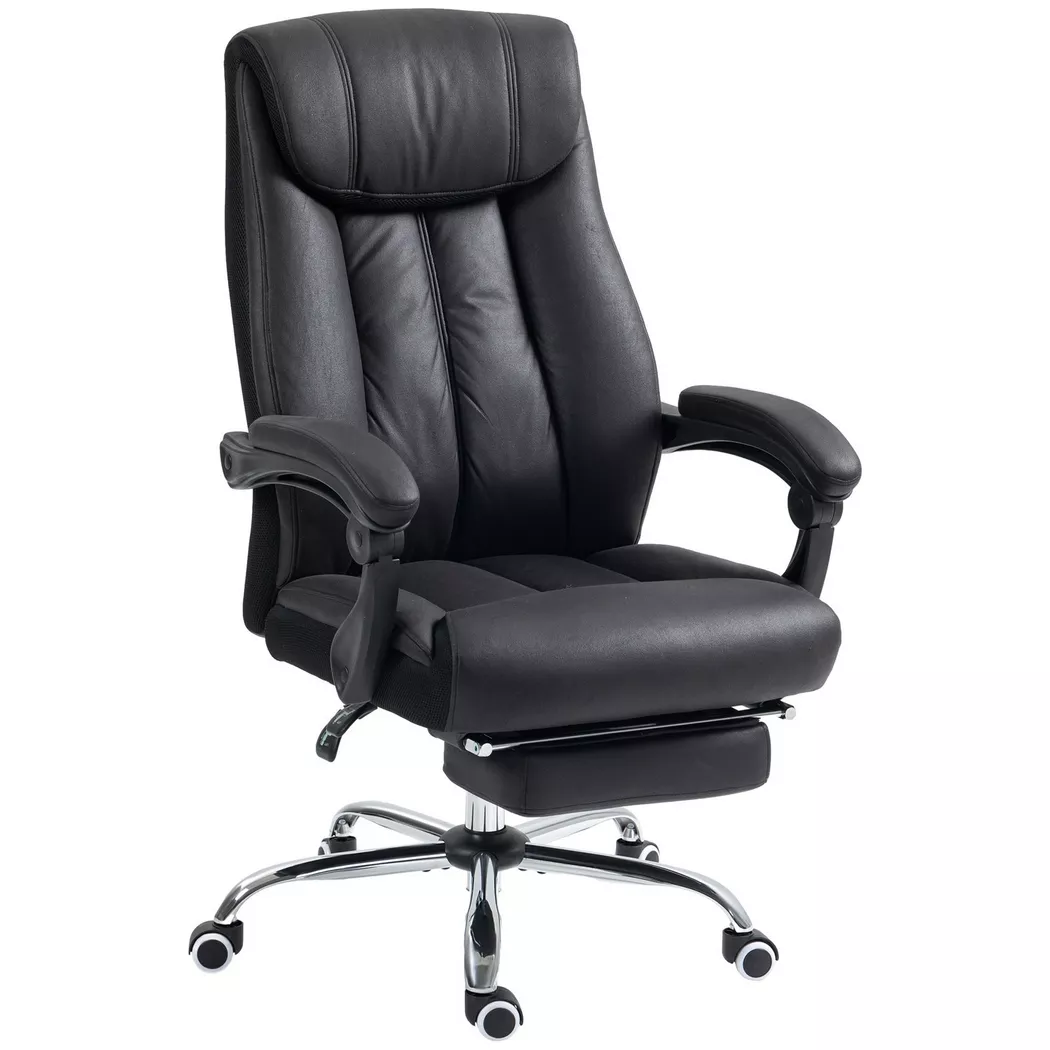 Northio – Bürostuhl Chefsessel Mit Fußstütze, Höhenverstellbar, Mikrofaserstoff, Neigbar, Stahl, Schwarz, 110 x 65 cm