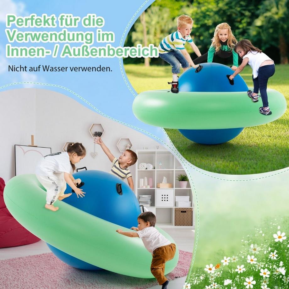 Northix  Aufblasbare Kuppelwippe für Kinder 223 cm große Kinderwippe zum Rollen Grün + Blau 