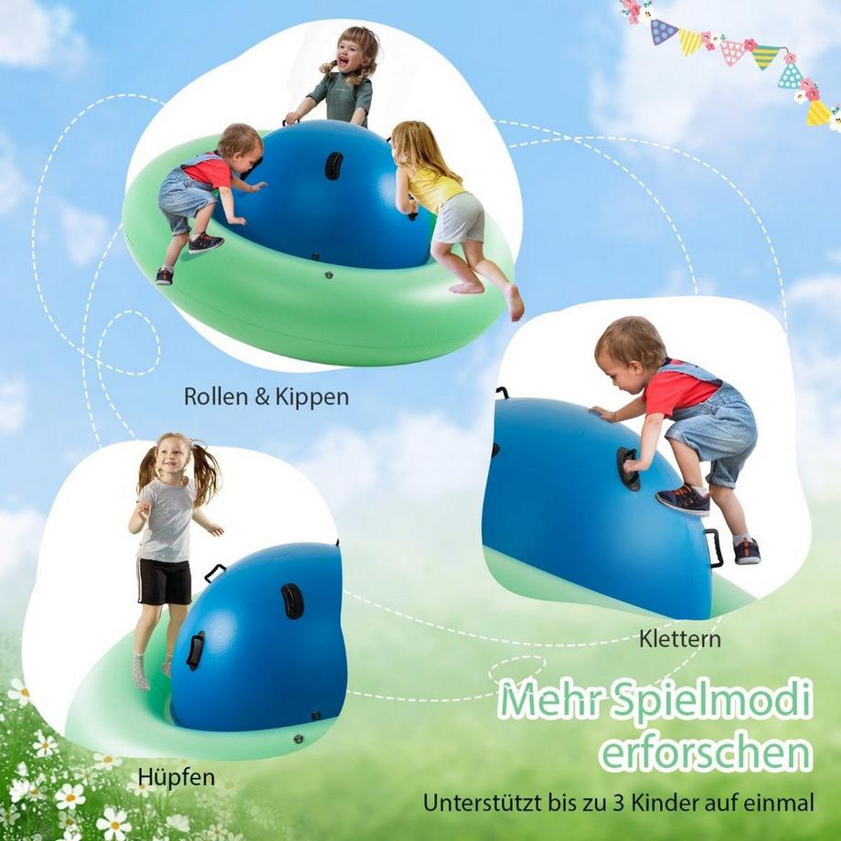 Northix  Aufblasbare Kuppelwippe für Kinder 223 cm große Kinderwippe zum Rollen Grün + Blau 