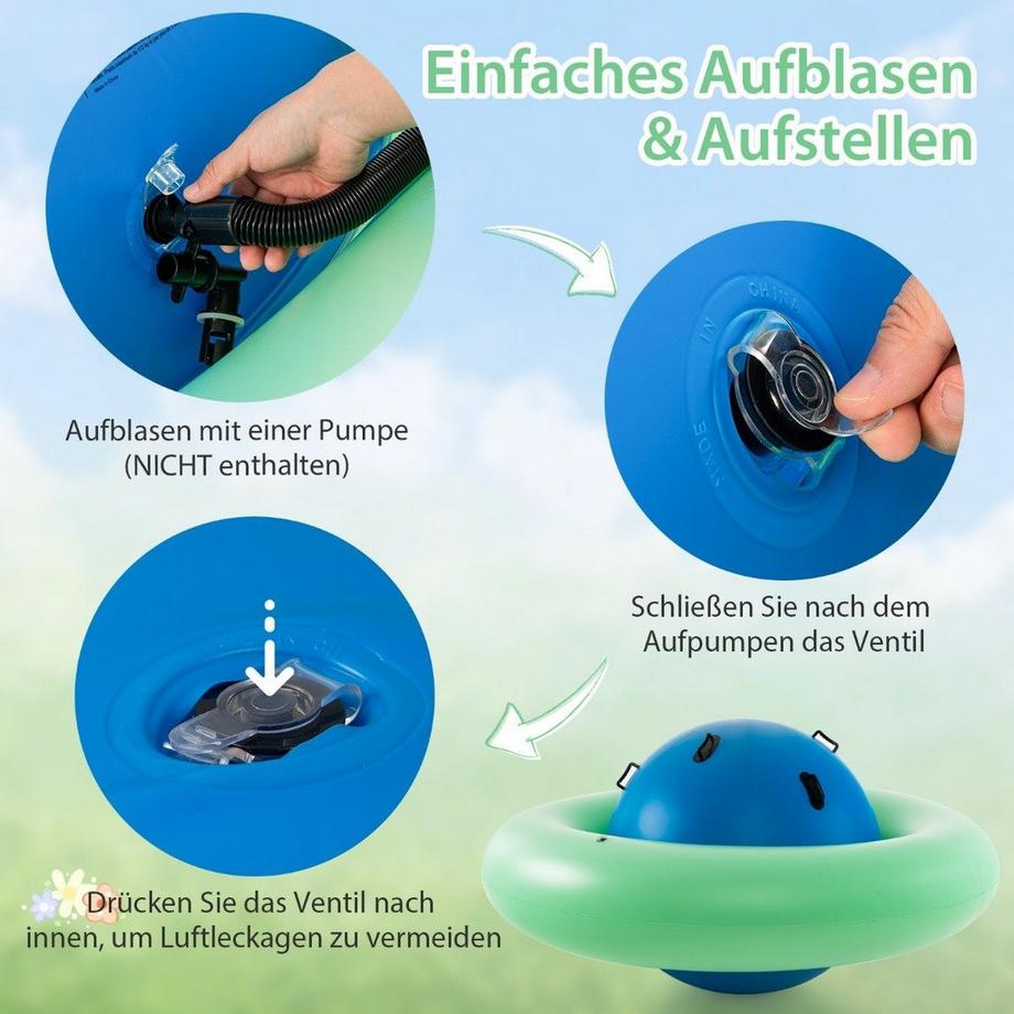 Northix  Aufblasbare Kuppelwippe für Kinder 223 cm große Kinderwippe zum Rollen Grün + Blau 