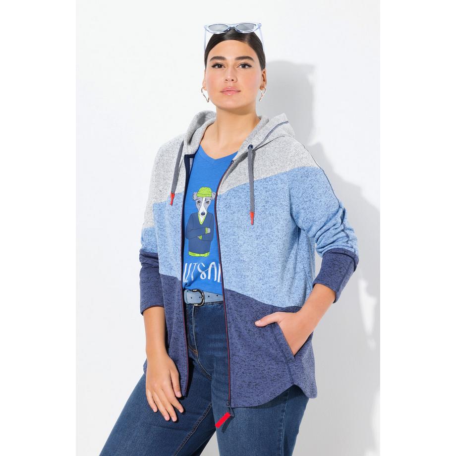 Ulla Popken Veste en maille polaire Capuche Fermeture zippée Bleu atlantique  