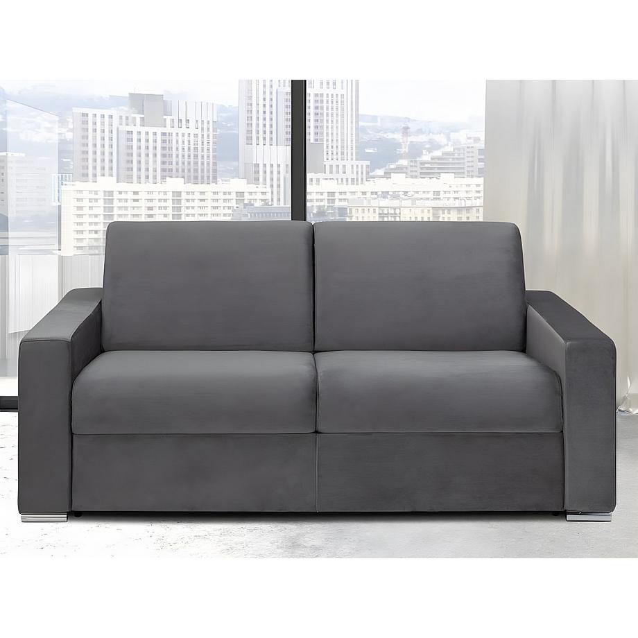 Vente-unique Canapé 3 places convertible express en velours anthracite - Couchage lattes larges 140 cm - Matelas 22 cm avec mémoire de forme CALITO  