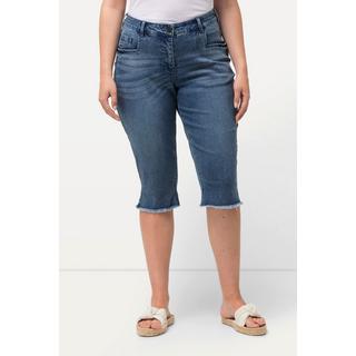 Ulla Popken  Boyfriend-Jeanscapri, Fransensaum, weites Bein 