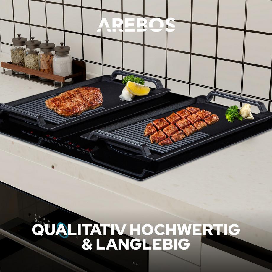 Arebos  Piastra per grigliare Piastra per grigliare a induzione Padella in ghisa BBQ 