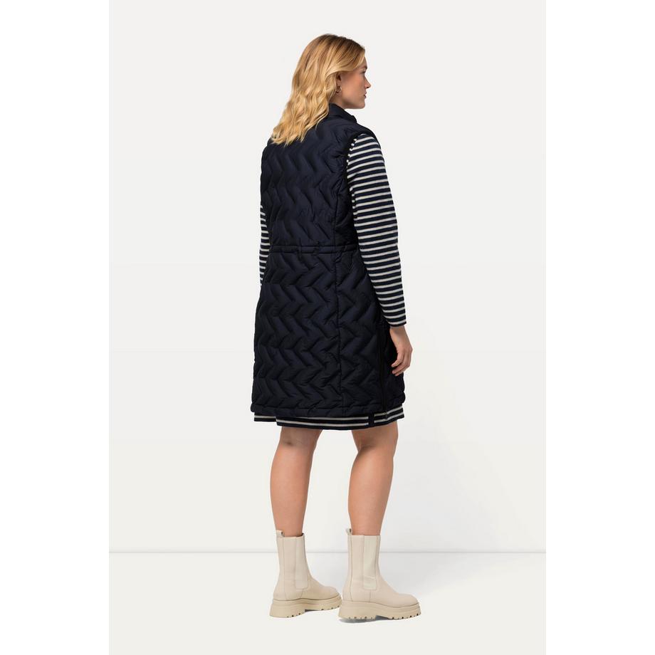 Ulla Popken Long Steppweste Zacken Stehkragen 2 Wege Zipper  