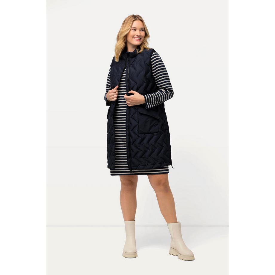 Ulla Popken Long Steppweste Zacken Stehkragen 2 Wege Zipper  