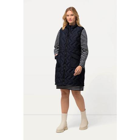 Ulla Popken  Gilet lungo e trapuntato HYPRAR con design a spina di pesce, collo alto e cerniera a cursore doppio 