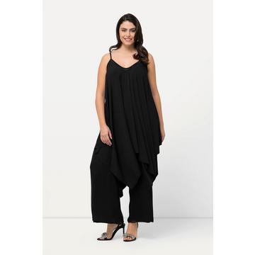 Top dal taglio lungo, oversize e smanicato con applicazioni, orlo a punte e scollo a V