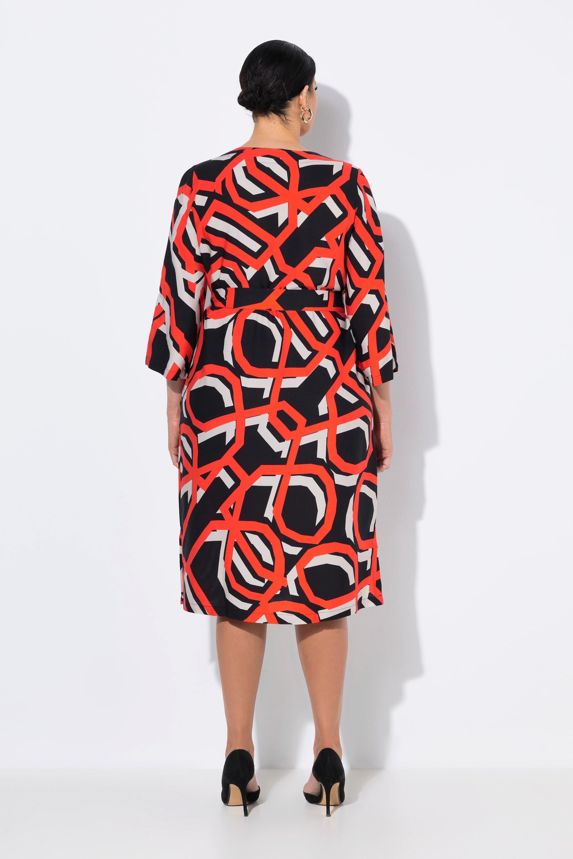 Ulla Popken Kleid Grafischer Druck Tunika Ausschnitt 3/4 Arm  