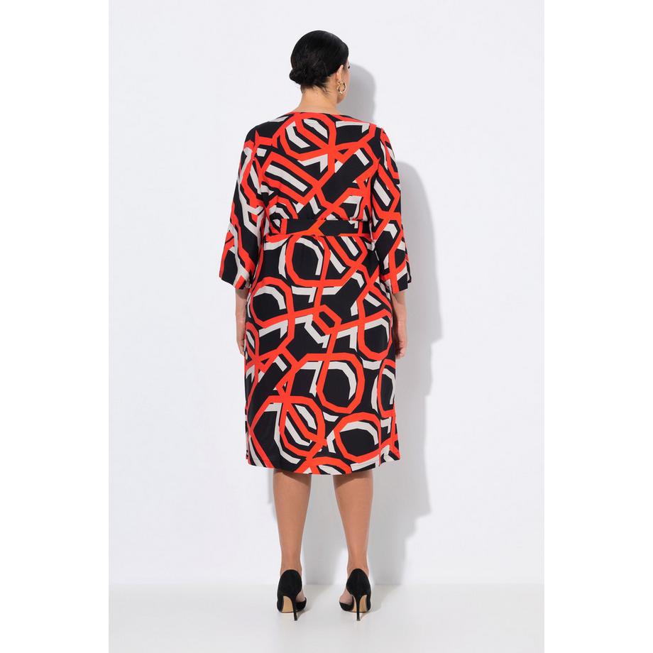 Ulla Popken Robe Imprimé Graphique Col Tunisien Manches 3/4  