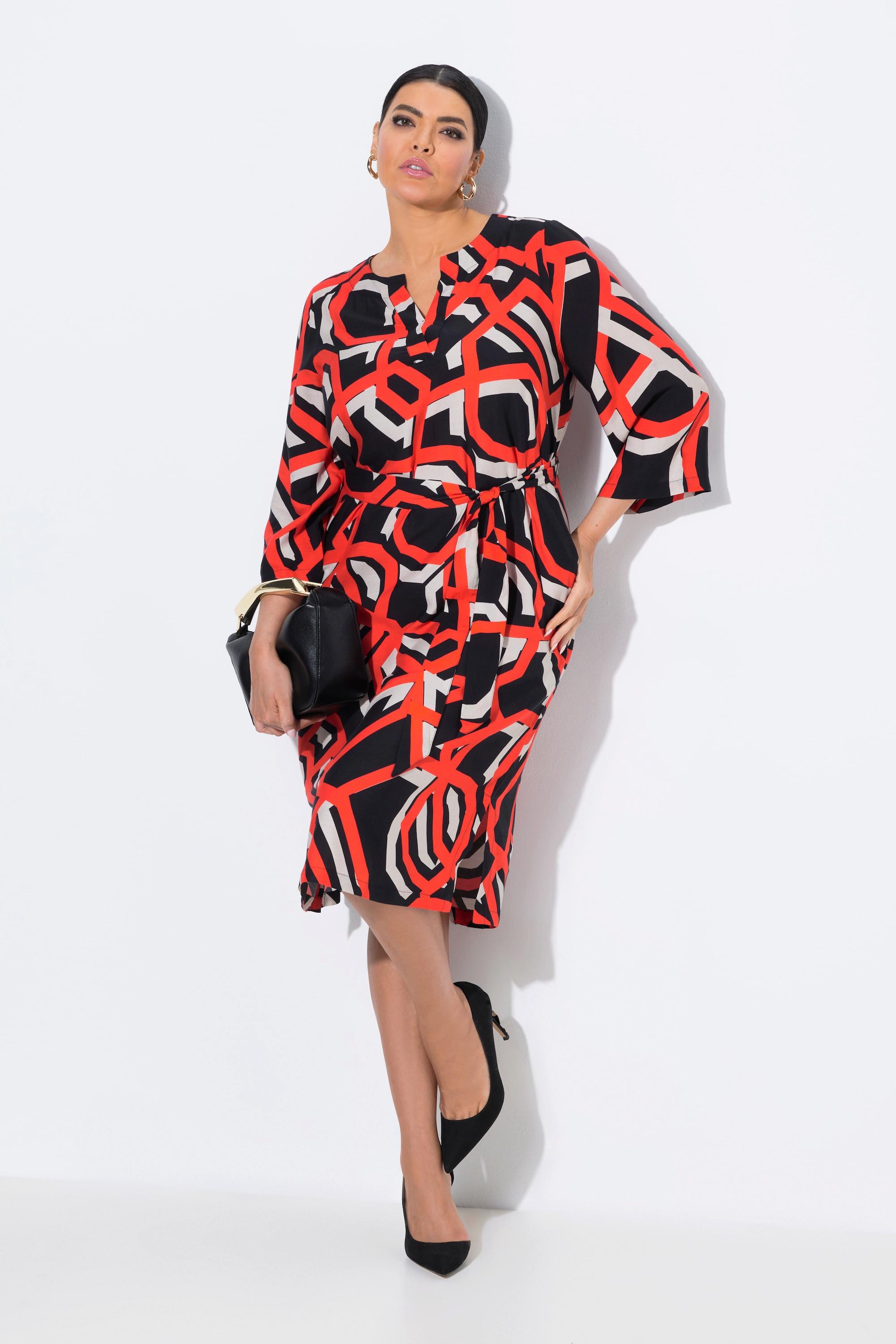 Ulla Popken Kleid Grafischer Druck Tunika Ausschnitt 3/4 Arm  