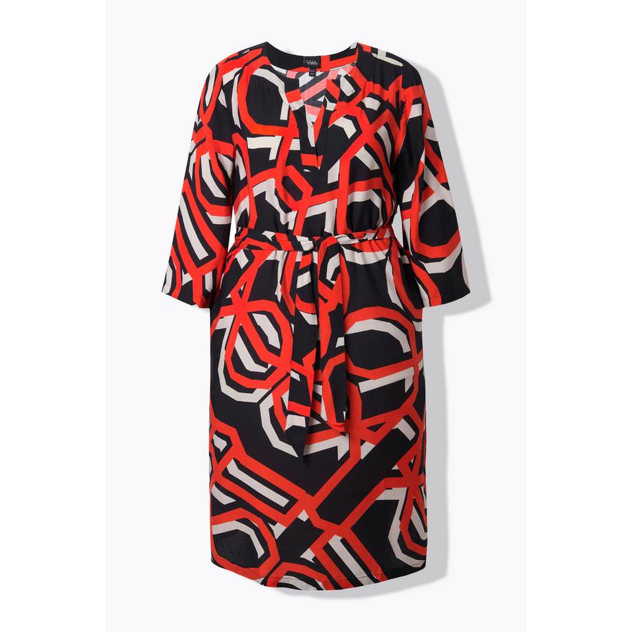 Ulla Popken Robe Imprimé Graphique Col Tunisien Manches 3/4  