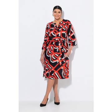 Kleid, grafischer Druck, Tunika-Ausschnitt, 3/4-Arm