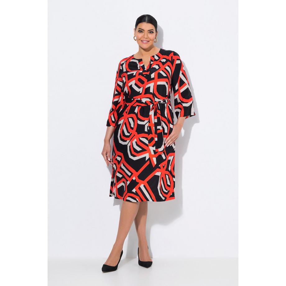 Ulla Popken Robe Imprimé Graphique Col Tunisien Manches 3/4  