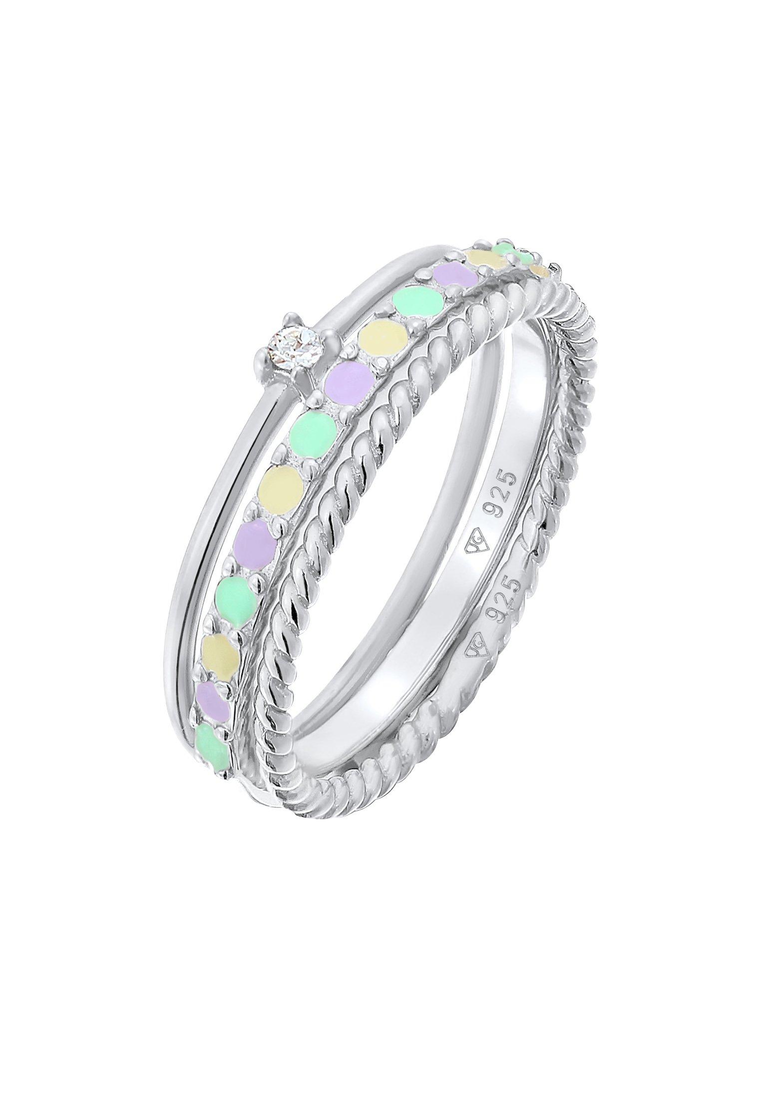 Image of Ring Multi-color Emaille Kristall 3er Set Damen Silber 52mm