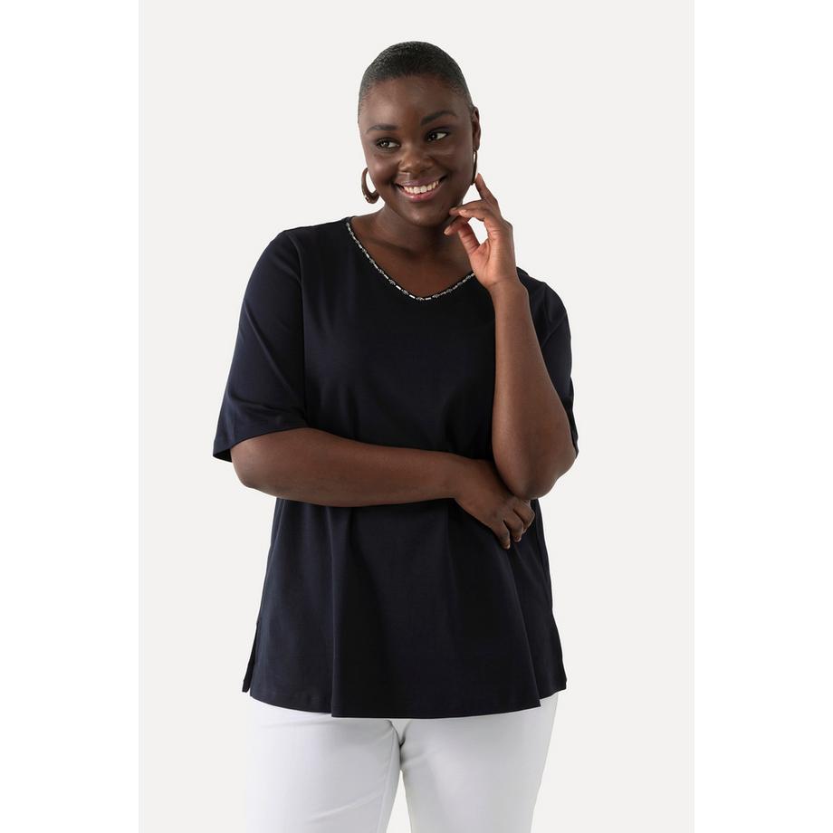 Ulla Popken T-Shirt Ligne A Col V Manches Courtes  