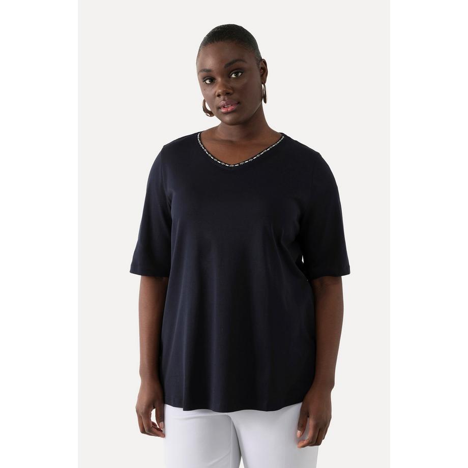 Ulla Popken T-Shirt Ligne A Col V Manches Courtes  