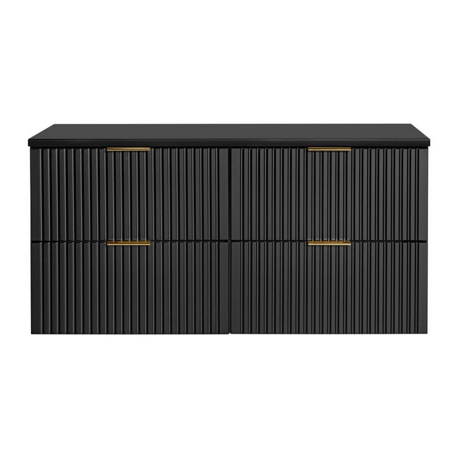 Vente-unique Meuble sous vasque suspendu strié avec planche - Noir - 120 cm - ZEVARA  