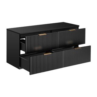 Vente-unique Meuble sous vasque suspendu strié avec planche - Noir - 120 cm - ZEVARA  