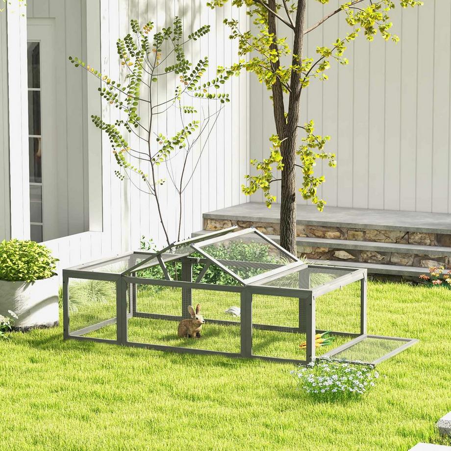 Northio  Hasenstall Kaninchenstall aus Tannenholz Winterfest Hasenkäfig mit aufklappbar Dach 180x90x48 cm Kaninchenkäfig Outdoor Kleintierstall für Kleintiere Hasen Kaninchen Meerschweinchen Grau Aosom 