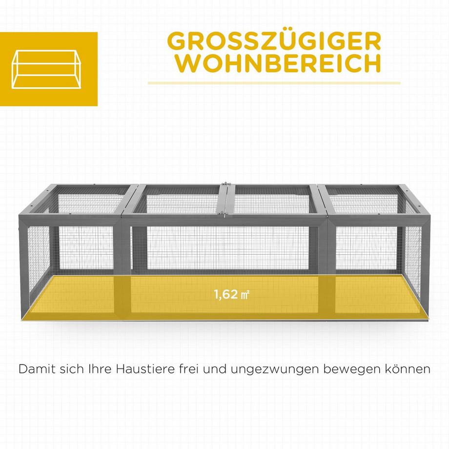 Northio  Hasenstall Kaninchenstall aus Tannenholz Winterfest Hasenkäfig mit aufklappbar Dach 180x90x48 cm Kaninchenkäfig Outdoor Kleintierstall für Kleintiere Hasen Kaninchen Meerschweinchen Grau Aosom 