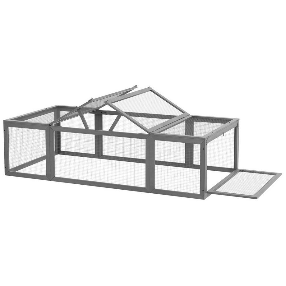 Northio  Hasenstall Kaninchenstall aus Tannenholz Winterfest Hasenkäfig mit aufklappbar Dach 180x90x48 cm Kaninchenkäfig Outdoor Kleintierstall für Kleintiere Hasen Kaninchen Meerschweinchen Grau Aosom 